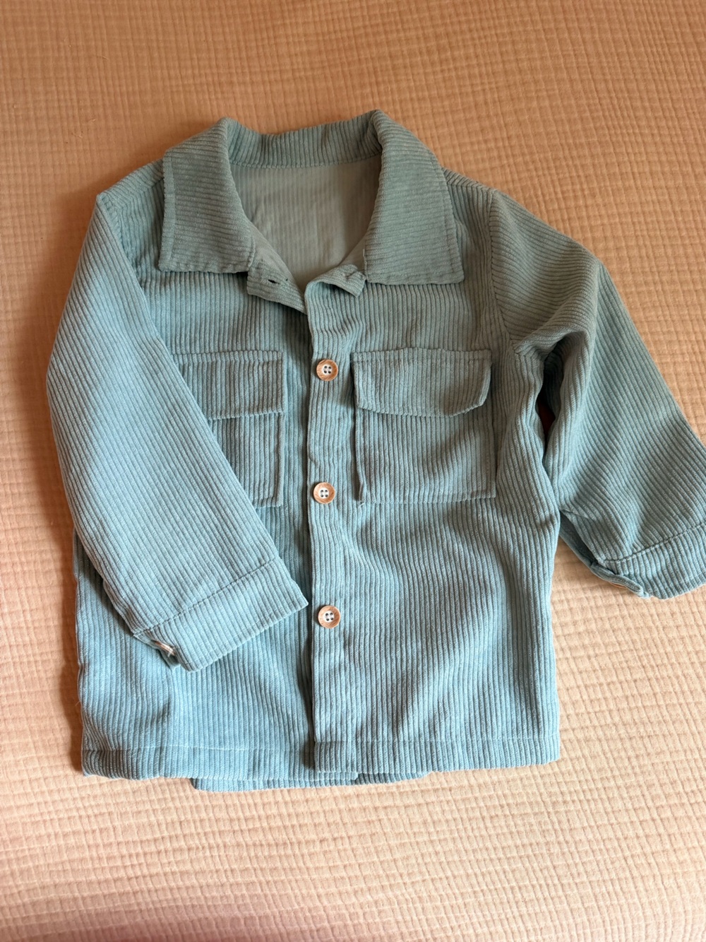 SHEIN Light Teal Corduroy Button-Up Utility Jacket